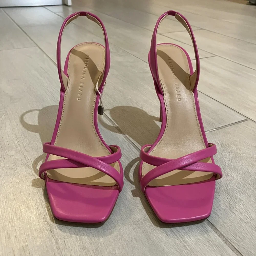 Veronica Beard Analita Hot Pink Leather Slingback Stiletto Sandals Sz 8.5